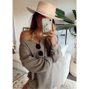 12th Tribe Carmela Taupe Waffle Knit Top